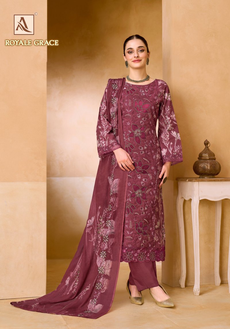 Royale Grace By Alok Cambric Cotton Dress Material